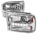 Clear Lens Chrome Bezel Housing Drl Led Light Strip Headlights Made For And F-250 F-350 F-450 F-550 Excursion 1999-2004 
