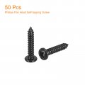 Uxcell 6 X 11 16 Phillips Pan Head Self-tapping Screw 50pcs 304 Stainless Steel Round Wood Full Thread Black
