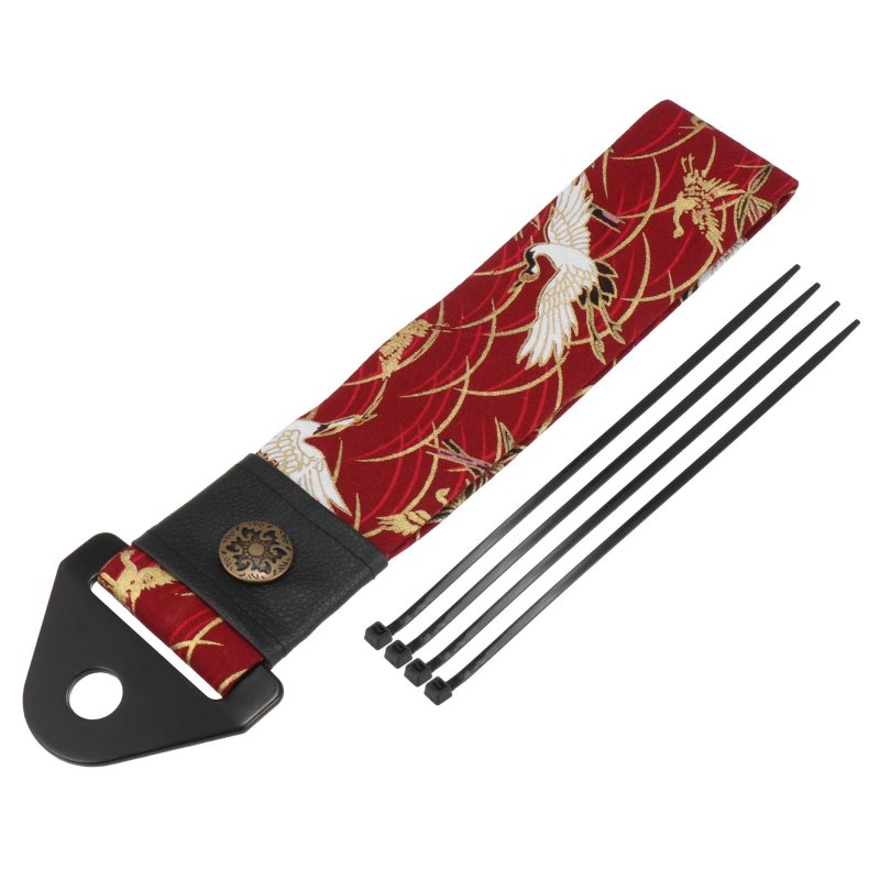 Car Tow Strap Kit Ancient Japanese Element Trailer Belt With Combination Of Flying Crane Pattern Rope Hook For Decorative Red
