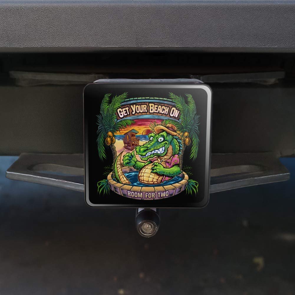 Get Your Beach On Gator Tropical Tiki Bar Tow Trailer Hitch Cover Plug For 1 25 In Receivers Black Abs Plastic With Uv