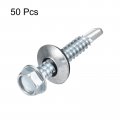 Uxcell 14 X 1-1 2 Self Drilling Screws With Rubber Washer 50pcs Zinc Plated Steel Roofing Hex Head Tapping Epdm For Metal To