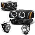 Compatible With Gmc Yukon Sierra Denali Pair Of Black Amber Corner Halo Projector Headlights Clear Lens Fog Lights