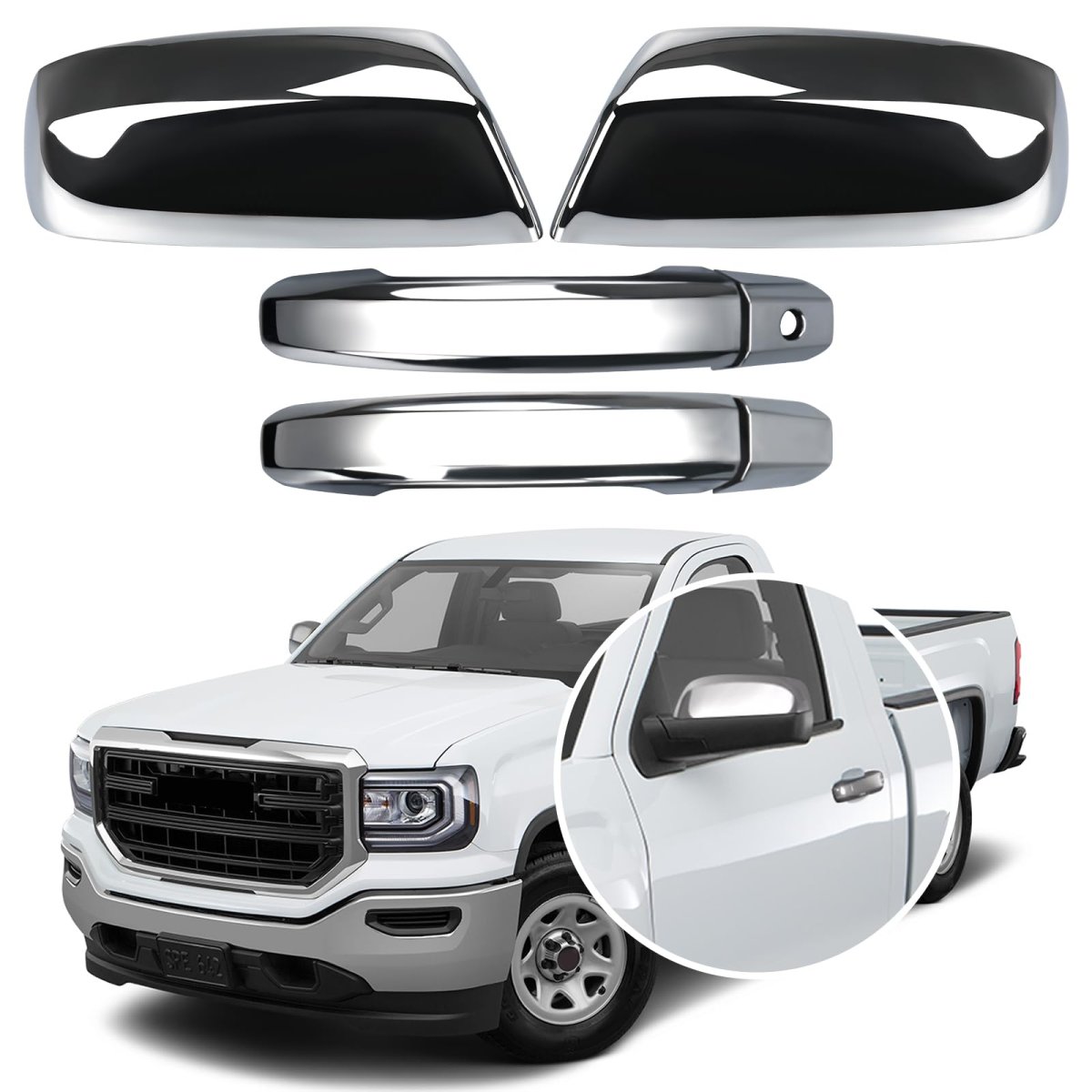 Chrome Mirror Cover And Handle For 2014 2018 Chevy Silverado 1500 Gmc Sierra 2015 2500 Hd 3500 2 Door Not Towing
