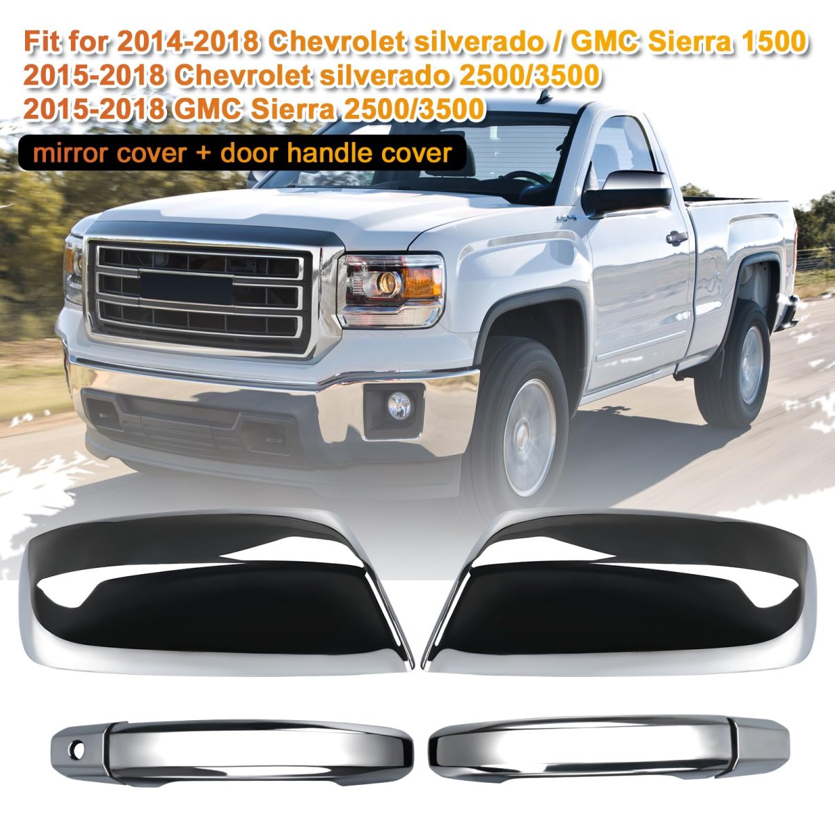 Chrome Mirror Cover And Handle For 2014 2018 Chevy Silverado 1500 Gmc Sierra 2015 2500 Hd 3500 2 Door Not Towing