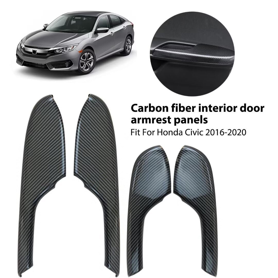 2024 Version 4pcs Door Armrest Interior Panel Trim Cover Carbon Fiber Pattern For 2016 Honda Civic Ex-l Sedan 4-door 1 5l