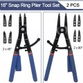 16 Snap Ring Pliers Set Heavy Duty Circlip 2 Pcs With Straight 45a And 90a Tip Attachments And Replacement Tips For Removal Of