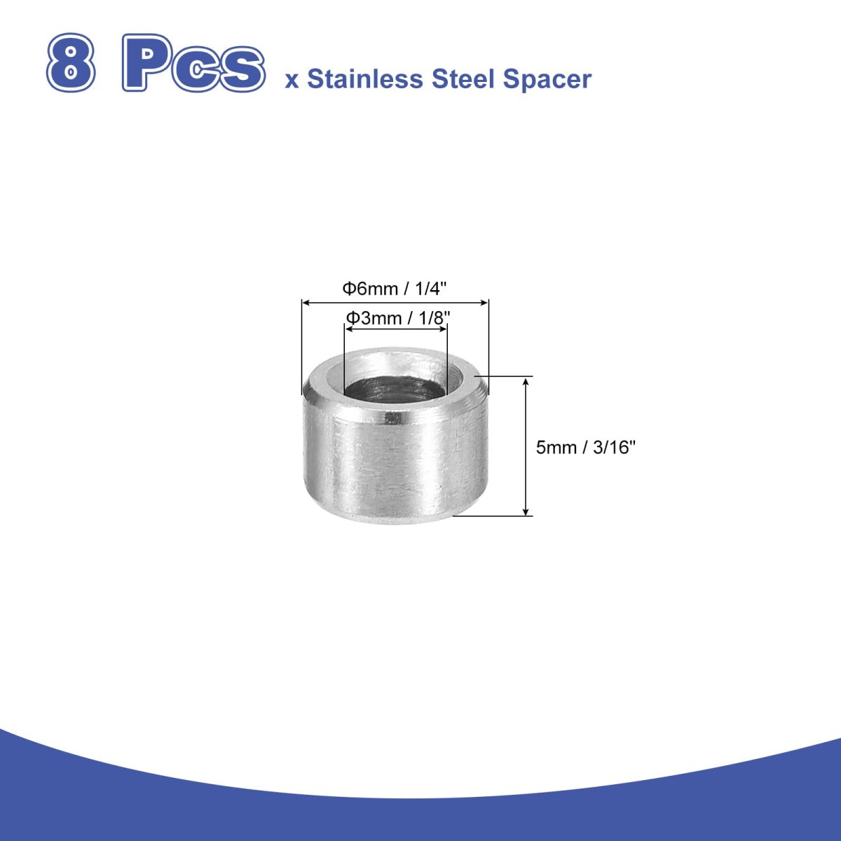 8pcs 304 Stainless Steel Spacer 1 4 Od X 8 Id 3 16 Length 6x3x5mm Screw Standoff Bushing Plain Finish Unthreaded Round Metal
