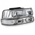 Ocpty Headlight Assembly Pair Replacement For 01-02 Chevy Silverado 2500 Hd 3500 00-06 Suburban 1500 Tahoe Clear Lens Chrome