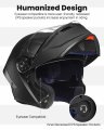Ilm Motorcycle Helmets Modular Full Face Moped Helmet Flip Up Dual Visor For Adult Dot Approved Matte Black Xx-large