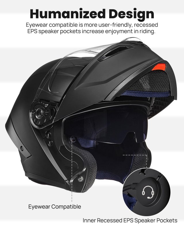 Ilm Motorcycle Helmets Modular Full Face Moped Helmet Flip Up Dual Visor For Adult Dot Approved Matte Black Xx-large