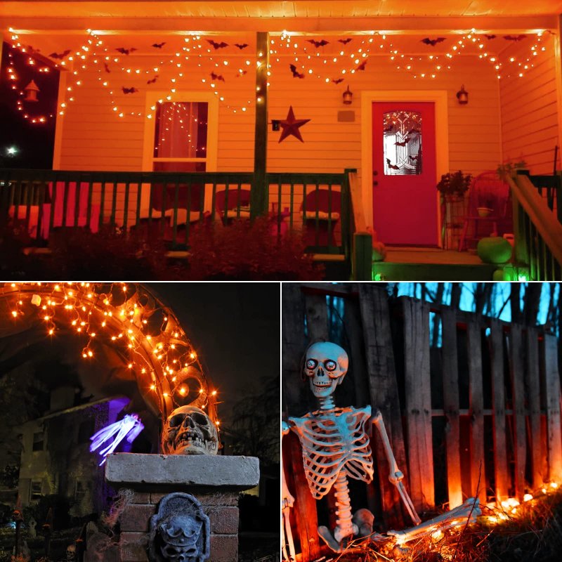 Orange Fairy Lights Outdoor Waterproof 10ft 30 Led Halloween String Battery Operated With Timer Clear Wire For Indoor And
