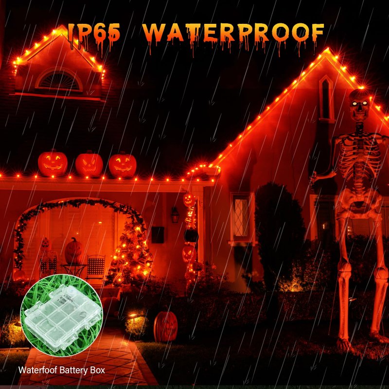 Orange Fairy Lights Outdoor Waterproof 10ft 30 Led Halloween String Battery Operated With Timer Clear Wire For Indoor And