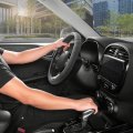 Motor Trend Soft Touch Leather Gray Steering Wheel Cover With Grooves Advanced Traction Universal Fit For Standard Sizes 14 5