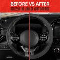 Motor Trend Soft Touch Leather Gray Steering Wheel Cover With Grooves Advanced Traction Universal Fit For Standard Sizes 14 5