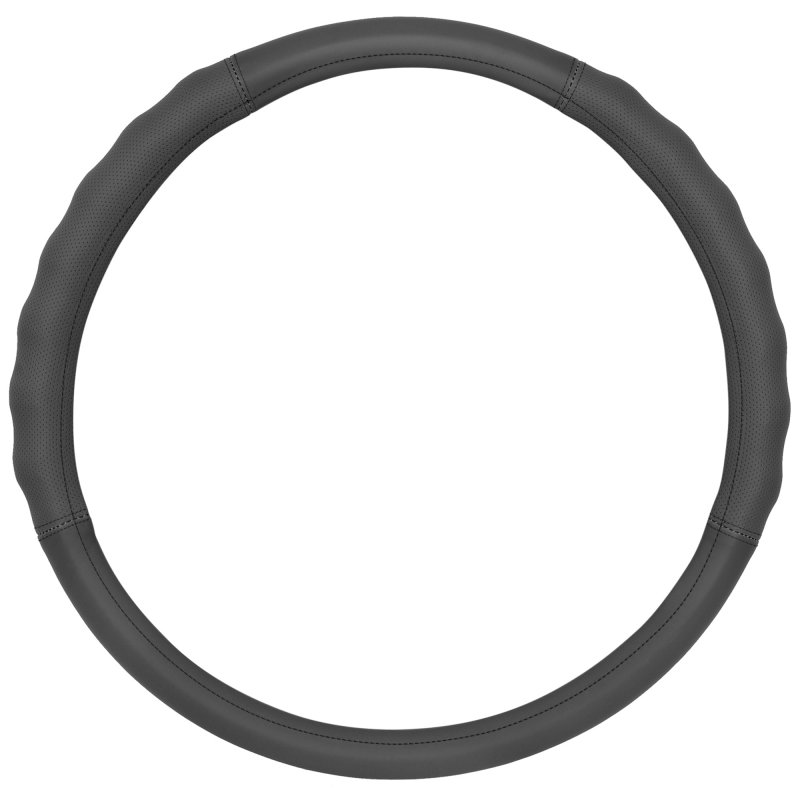 Motor Trend Soft Touch Leather Gray Steering Wheel Cover With Grooves Advanced Traction Universal Fit For Standard Sizes 14 5