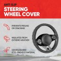 Motor Trend Soft Touch Leather Gray Steering Wheel Cover With Grooves Advanced Traction Universal Fit For Standard Sizes 14 5