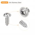 Uxcell St4x12mm Phillips Pan Head Self-tapping Screw With Washer 50pcs 304 Stainless Steel Wood Full Thread Silver