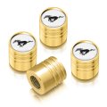 Ford Mustang Tire Valve Stem Caps White Logo On Golden Aluminum Cylinder Style Official Licensed Set Of 4 Universal Fit For 