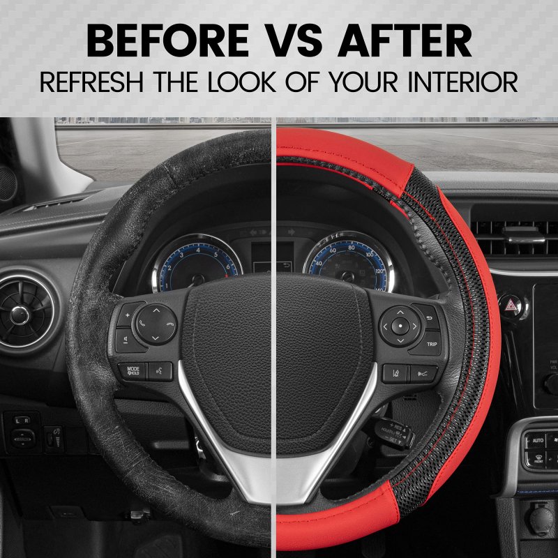 Motor Trend Griptech Sport Red Steering Wheel Cover Enhanced Traction And Comfort For Car Truck Van Suv 15 Inch Two-tone Design