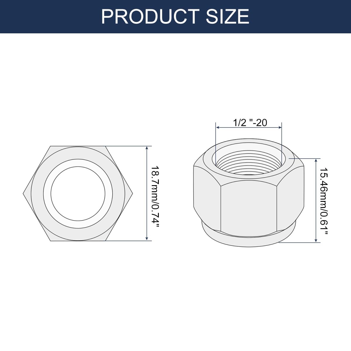 5pcs 1 2 -20 Nylon Insert Hex Lock Nuts Carbon Steel Self-locking Stop Nut For Industrial Construction Fasteners Color Zinc