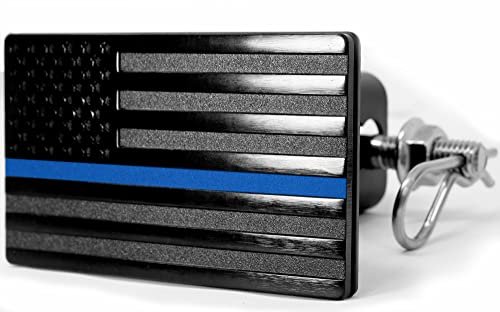 Usa Flag Metal Trailer Hitch Cover With Anti Rattle Pin Bolt Fits 2 In Receivers Black Thin Blue Line Patriotic Design