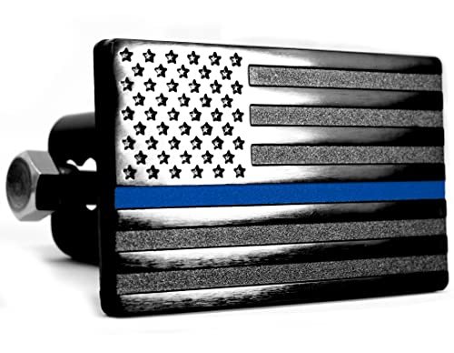 Usa Flag Metal Trailer Hitch Cover With Anti Rattle Pin Bolt Fits 2 In Receivers Black Thin Blue Line Patriotic Design