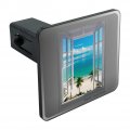 Tropical Vacation Beach Ocean Window View Tow Trailer Hitch Cover Plug Insert