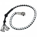 Dream Apparel 36 Motorcycle Get Back Whip Genuine Leather Biker For Handlebar With Fringes And Skulls Black White 