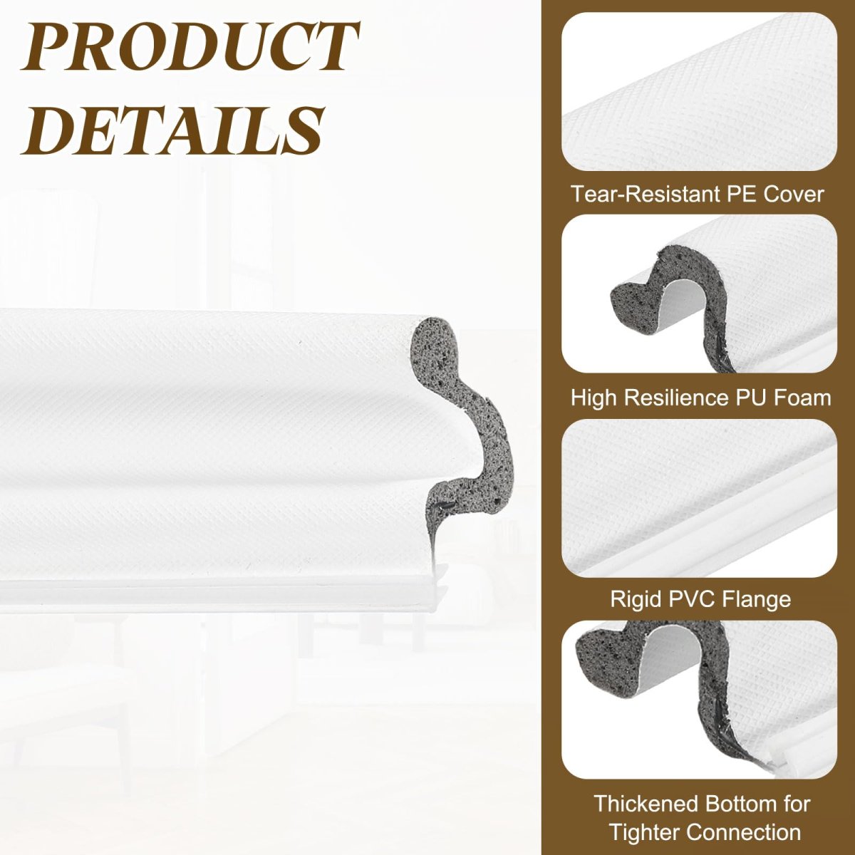 20ft Kerf Weather Stripping Door Seal V-shaped Strip Foam Soundproof Weatherstripping For Large Gap Insulation White Cover Grey