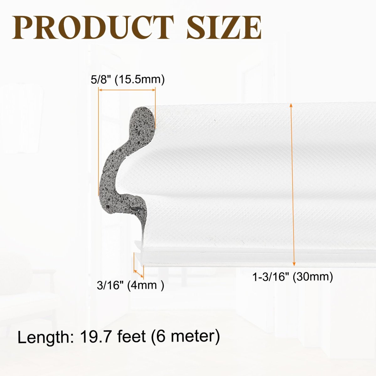 20ft Kerf Weather Stripping Door Seal V-shaped Strip Foam Soundproof Weatherstripping For Large Gap Insulation White Cover Grey