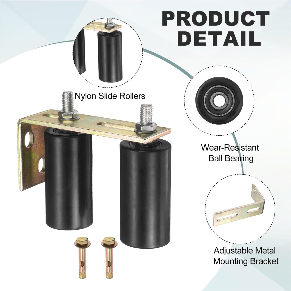 2 Set Slide Gate Guide Roller 3 94 L-rear Post Bracket Nylons Adjustable Sliding Hardware Roller Kit For Grates Barn Rolling