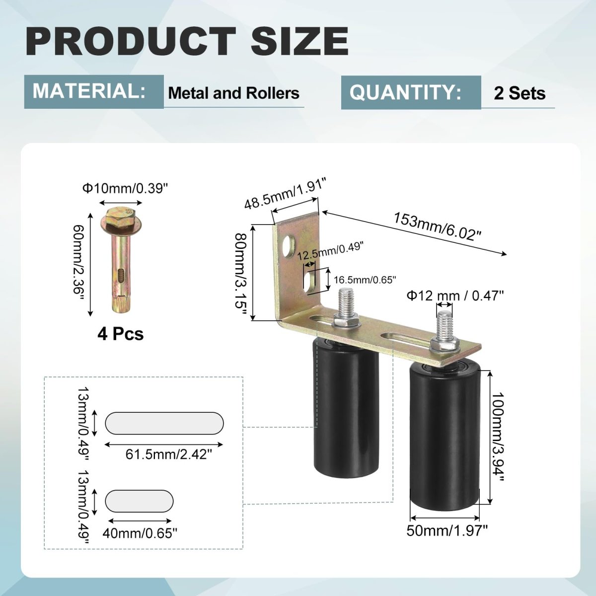 2 Set Slide Gate Guide Roller 3 94 L-rear Post Bracket Nylons Adjustable Sliding Hardware Roller Kit For Grates Barn Rolling