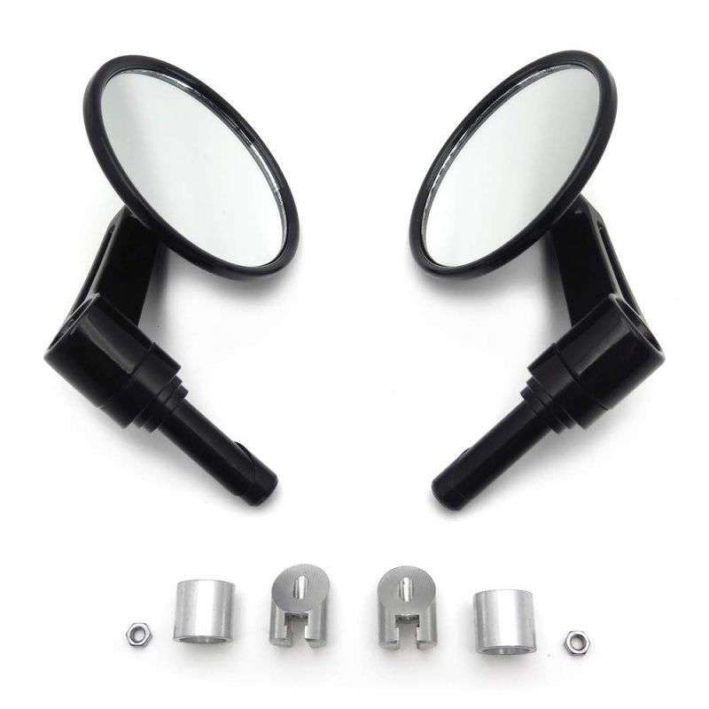 Round Bar End Mirror For Motorcycles 7 8 In And 1 Black Convex Glass H-d Replacement Of 56000133a Cafe Racer Style Adjustable