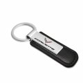 Ipick Image For Chevrolet Corvette C7 Silver Metal Plate Black Pu Leather Strap Key Chain Keychain Official Licensed