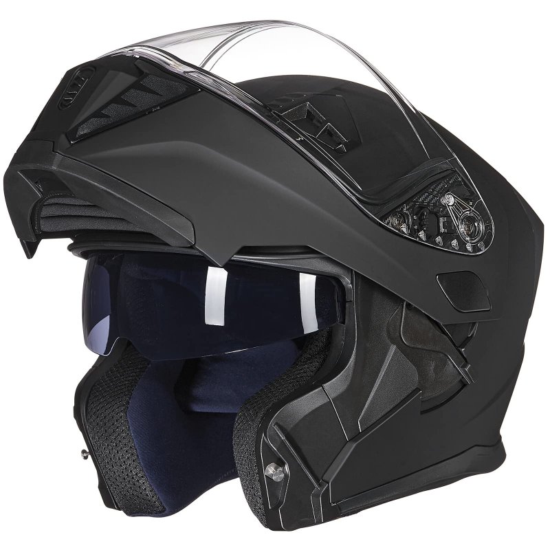 Modular Motorcycle Helmet 906 Matte Black Large Dot Approved Flip Up With Double Visors And Communication System Speaker