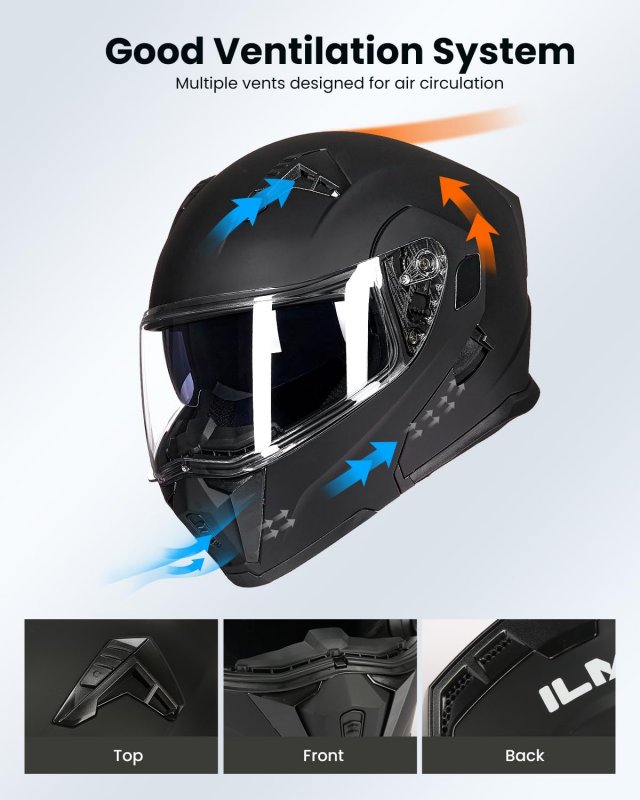 Modular Motorcycle Helmet 906 Matte Black Large Dot Approved Flip Up With Double Visors And Communication System Speaker