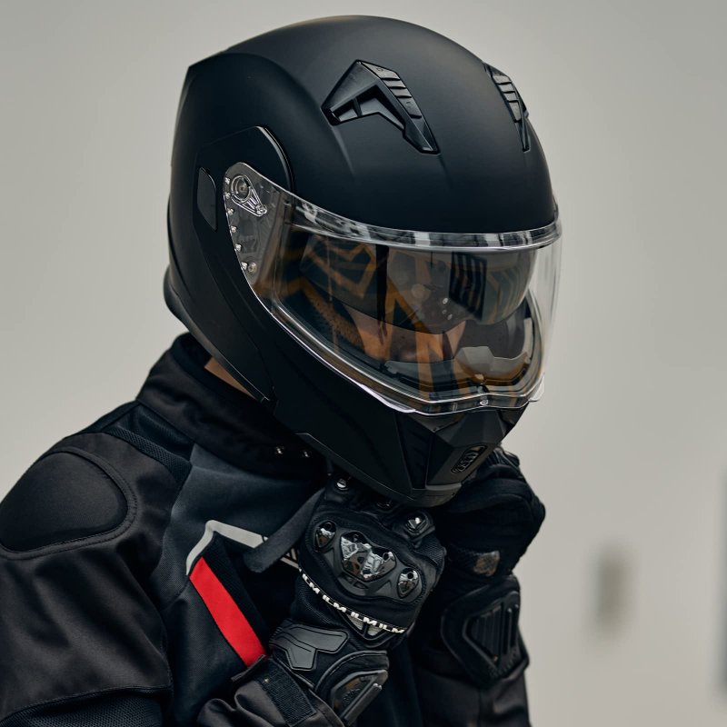 Modular Motorcycle Helmet 906 Matte Black Large Dot Approved Flip Up With Double Visors And Communication System Speaker