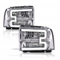 G-plus Led Drl Headlights Compatible With Ford F250 F350 F450 F550 Super Duty 2005 2006 2007 Bumper Headlamp Clear Lens Chrome