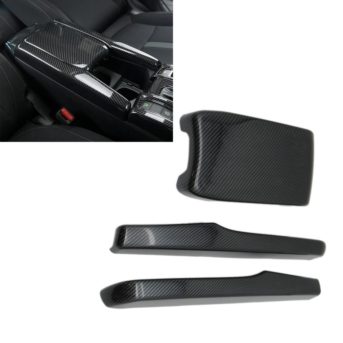 Car Armrest Box Cover Replacement For Honda Civic Ex Coupe 2 Door 1 5l 2019 2020 Carbon Fiber Look Abs Plastic Center Console