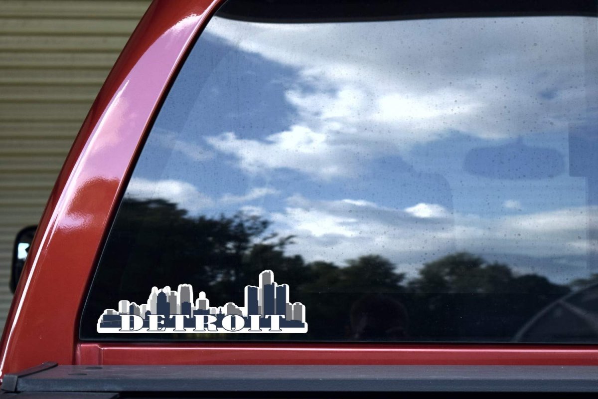 Stickertalk Blue Detroit Skyline Vinyl Sticker 10 Inches By 3