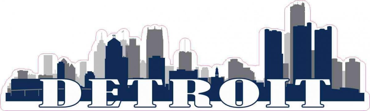 Stickertalk Blue Detroit Skyline Vinyl Sticker 10 Inches By 3