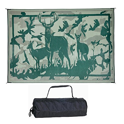 Hc8114 Desert Camo Green Deer Mat 8 Ft X 11 Rectangular Outdoor Rug Uv Resistant Breathable Polypropylene For Camping And