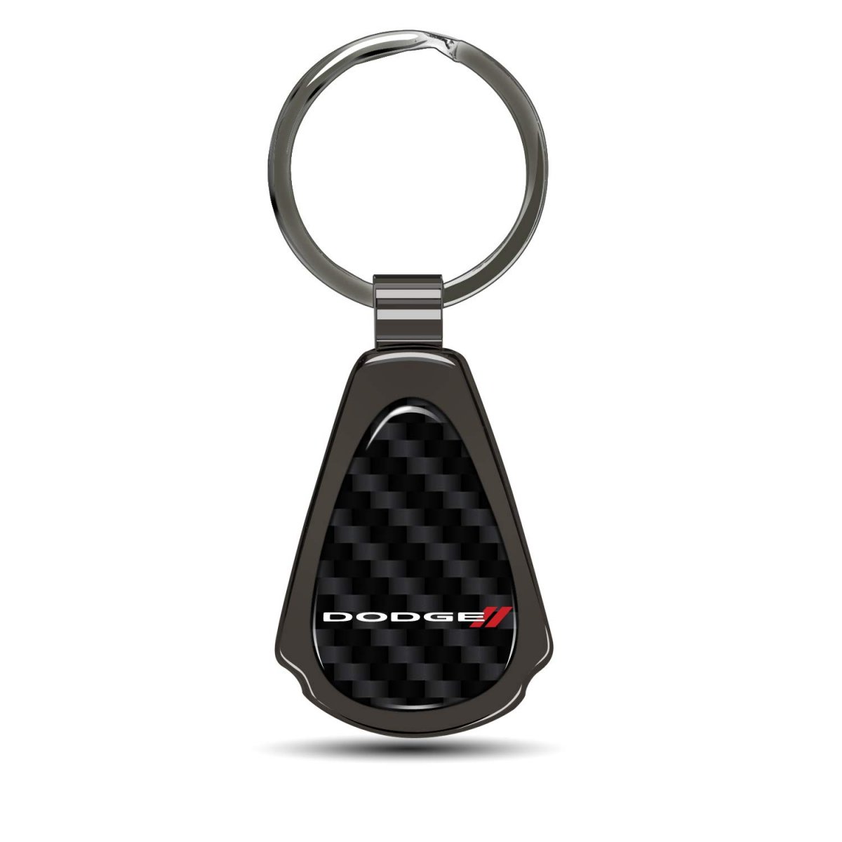 Dodge Logo Real Black Carbon Fiber Gunmetal Metal Teardrop Key Chain Modern Style 2 125 In X 1 25