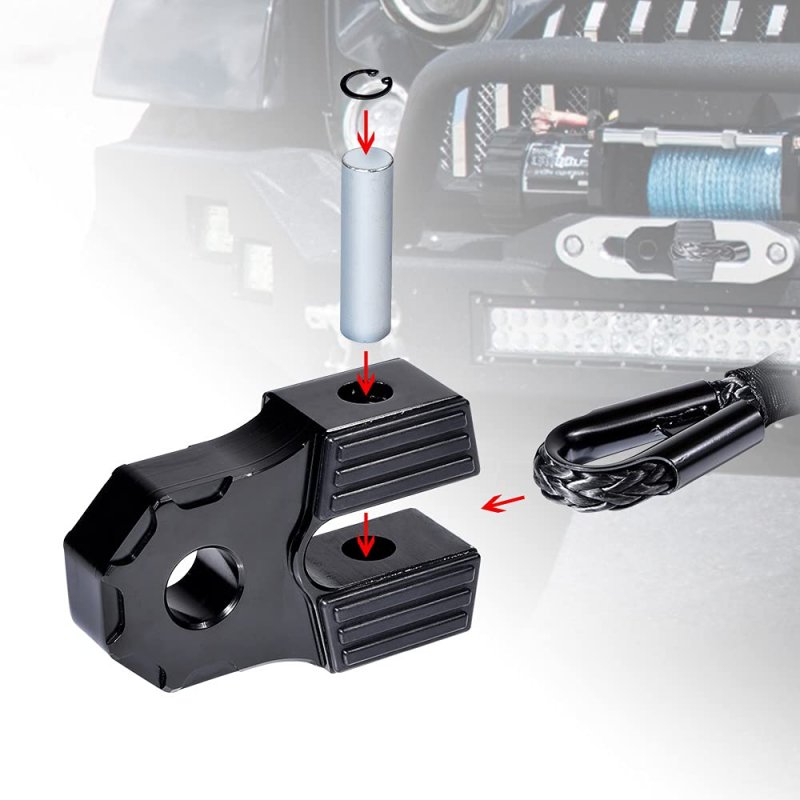 Anzios Black Flat Winch Shackle Mount With Pin Set Fit Steel Cable Synthetic Ropes Roller Fairlead Towing Truck Trailer Hook