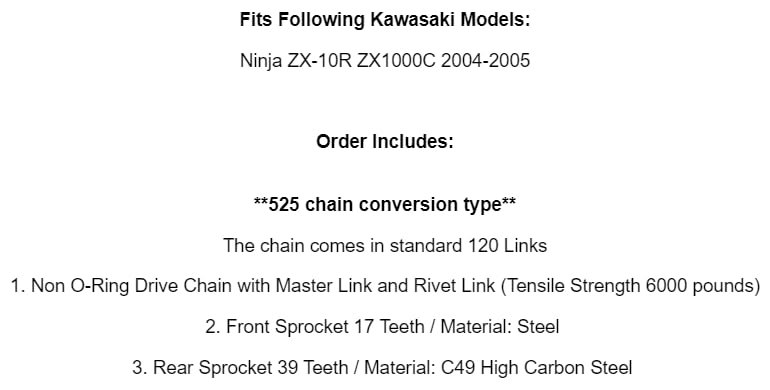 For Black Drive Chain And Sprocket Kit Kawasaki Ninja Zx-10r Zx1000c 2004 2005 Mod-ztf1-5494