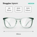 Stoggles Official Square Z87 1 Certified Safety Glasses Anti-fog Blue Light Blocking Medium Moss