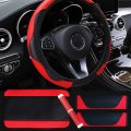 Car Steering Wheel Cover Leather Black And Red Set Universal 15 Inch Carbon Fiber Accessories For Women Men 