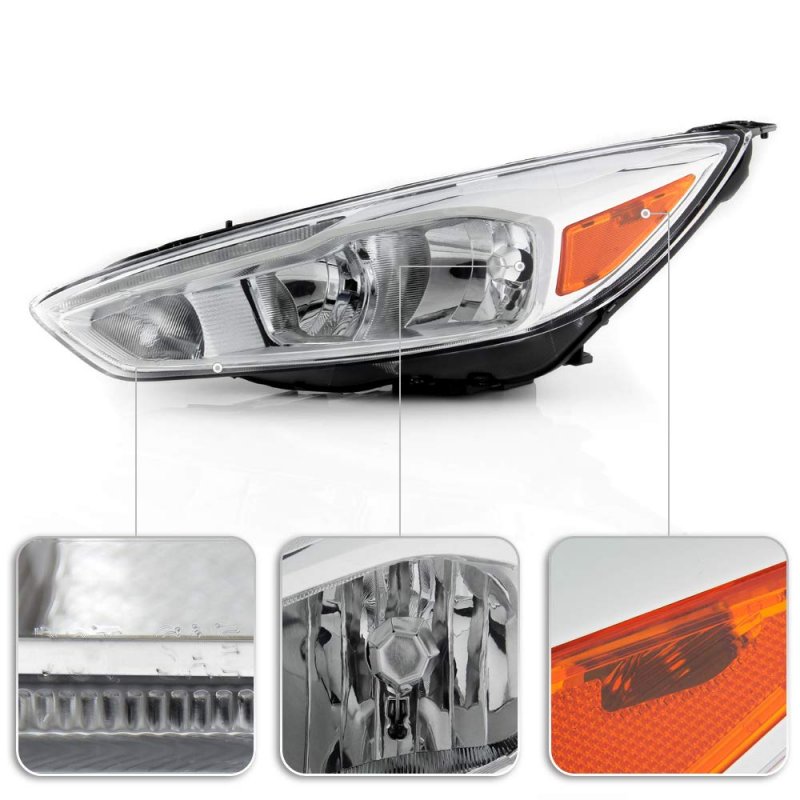 Yeewell Halogen Type Chrome Housing W Led Drl 2015-2018 Ford Focus Headlight Headlamp Assembly Left Driver Side