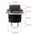 10pcs 2024 Upgraded Normally Open 16mm Round Momentary 2 Pins Metal Push Button Switch Black