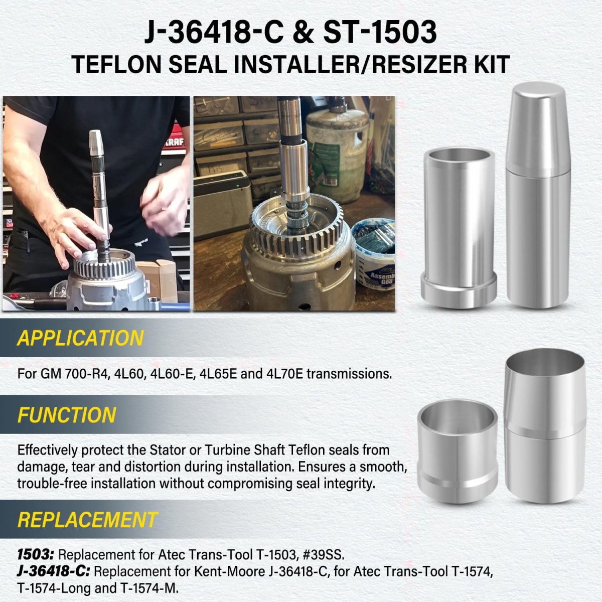 Front Pump Alignment Band Tool J-36418-c St-1503 Teflon Seal Installer Resizer T-0151 Rear Clutch Spring Compressor